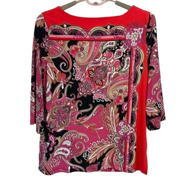 JM Collection Paisley Slinky Tunic L Top Boho Rococo Colorful Baroque Regency - Picture 8 of 16